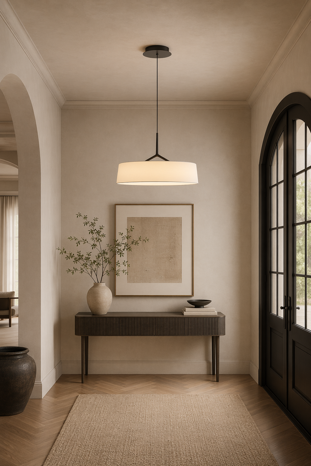 Modern Fabric Drum LED Pendant Light - 05 05-entryway-wide