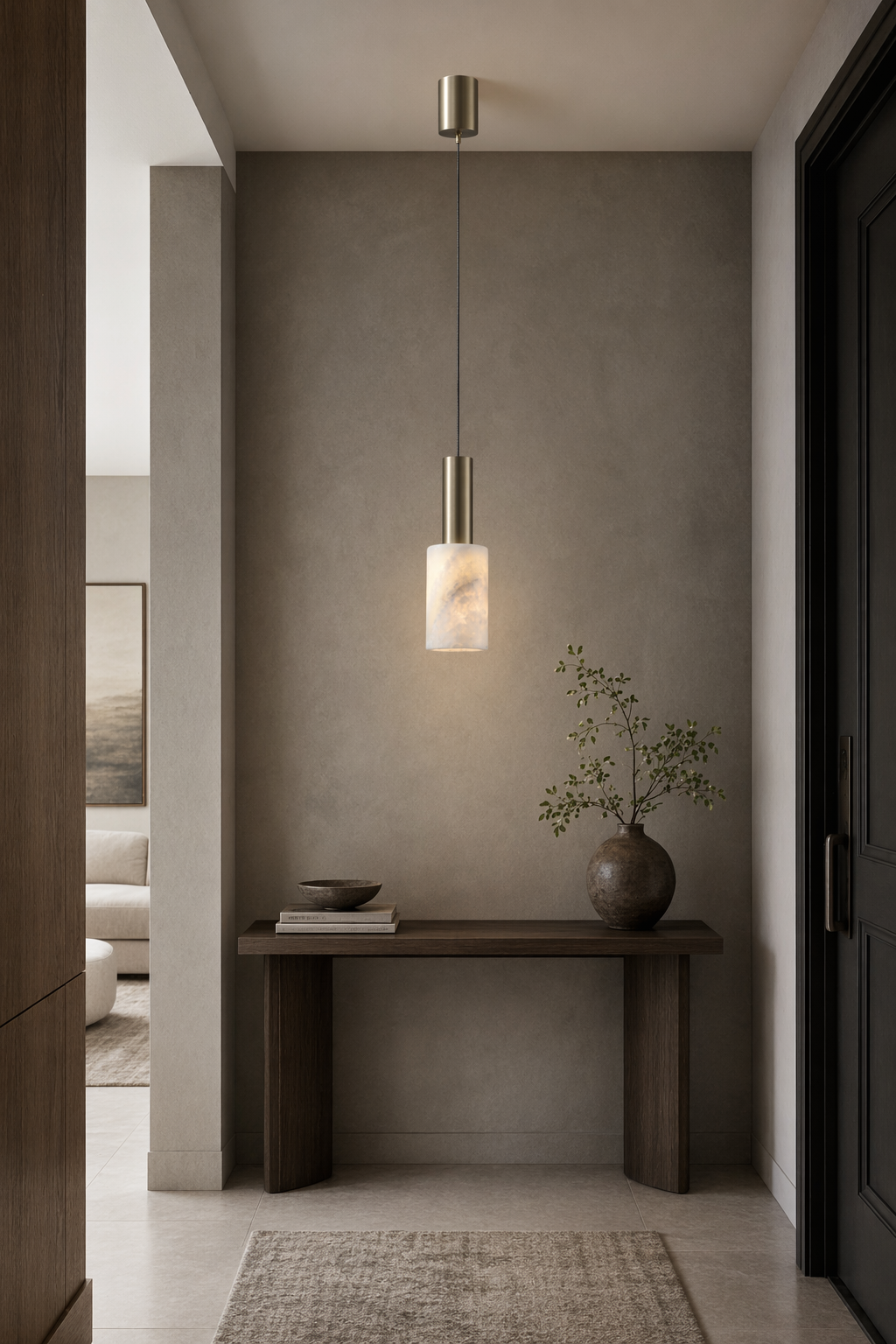 Modern Natural Stone Cylinder Pendant Light - generated main 05 05-entryway-wide