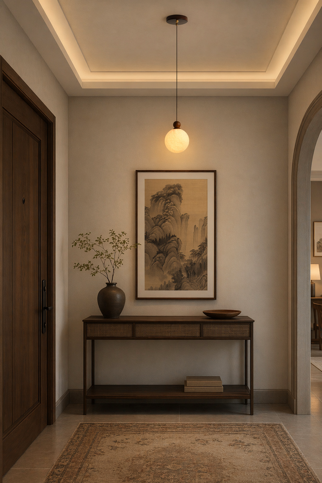 Modern Mulberry Silk Globe Pendant Light in Dark Walnut - product image 09