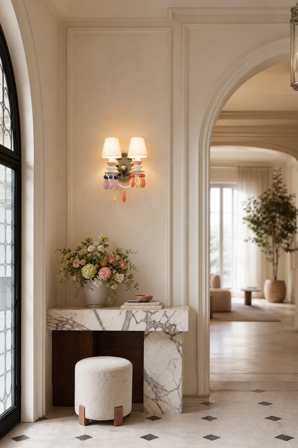 Pastel Ceramic Two-Light Wall Sconce foyer console wide