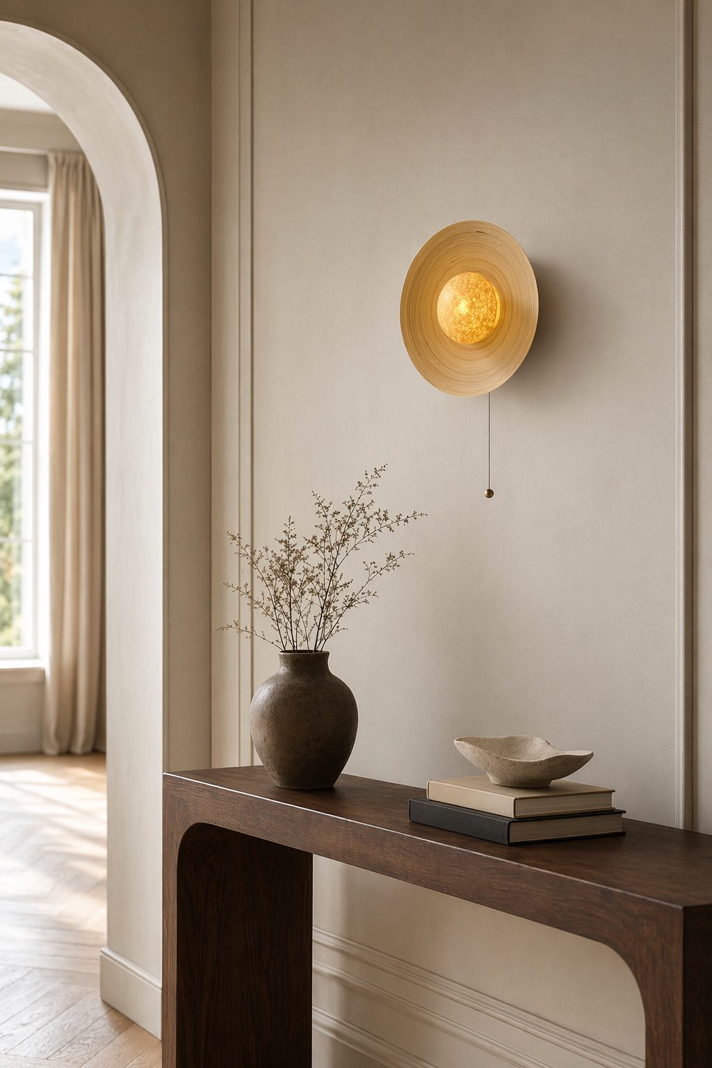 Modern Ice Texture Disc Wall Sconce - generated workflow 05 05-foyer-wall-wide-daylight