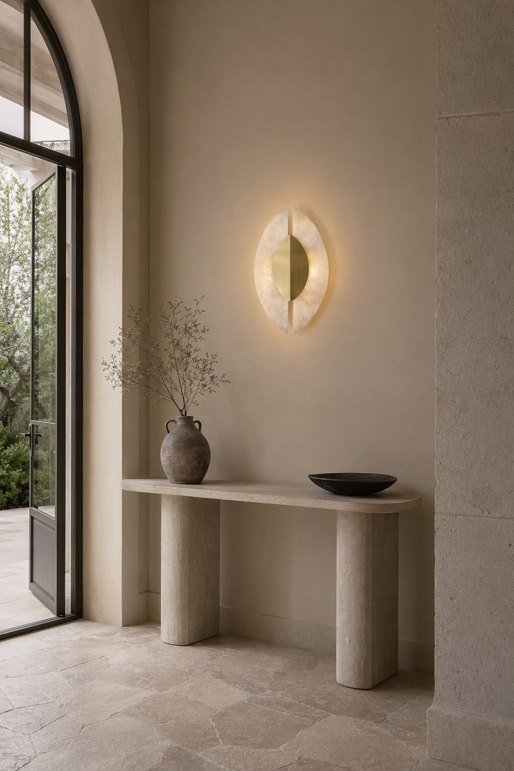 Modern Alabaster Leaf Wall Sconce in Antique Brass - product image 03