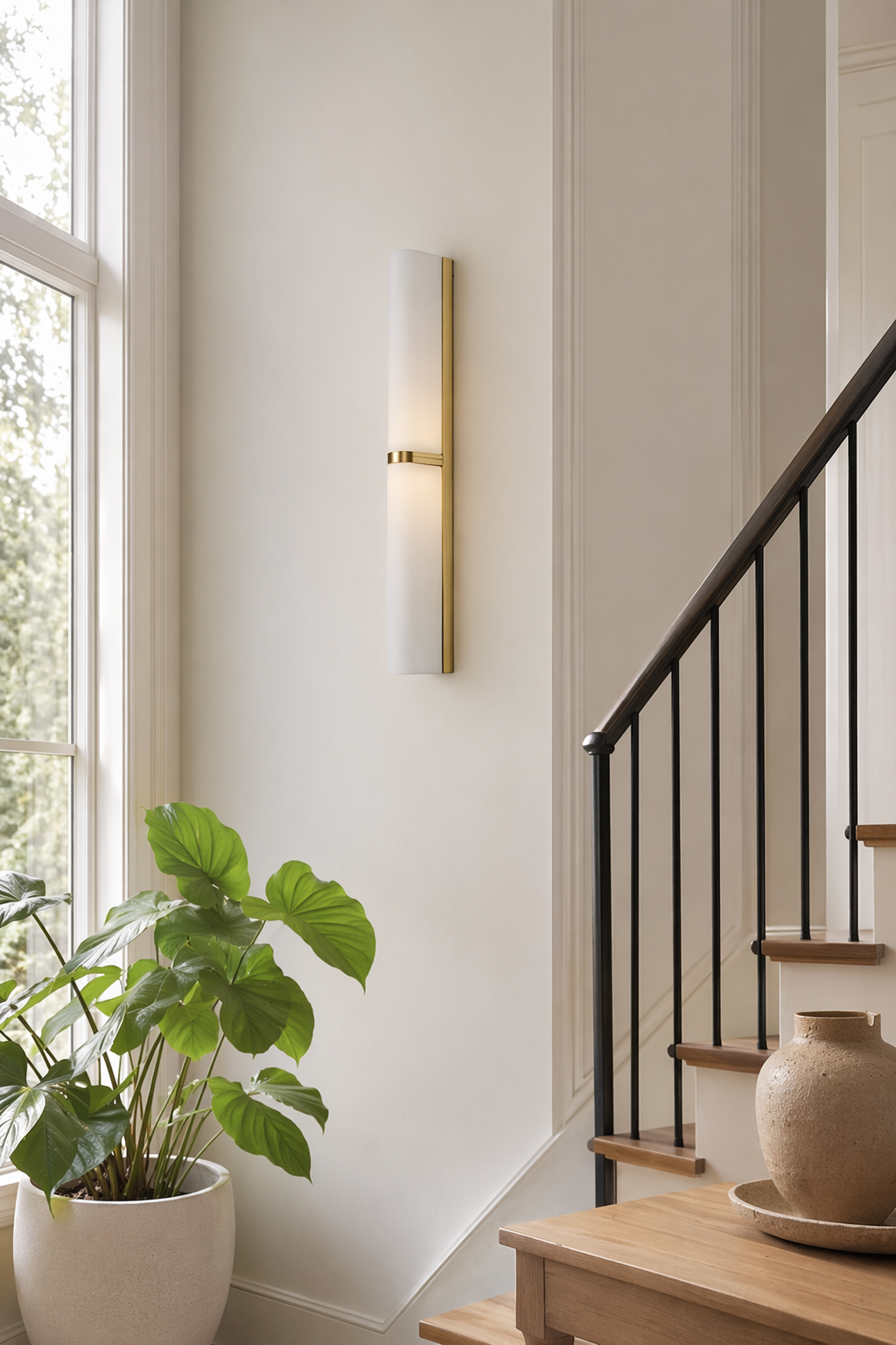 Modern Brushed Brass Milky Glass Wall Sconce - generated main 05 05-foyer-wall-wide