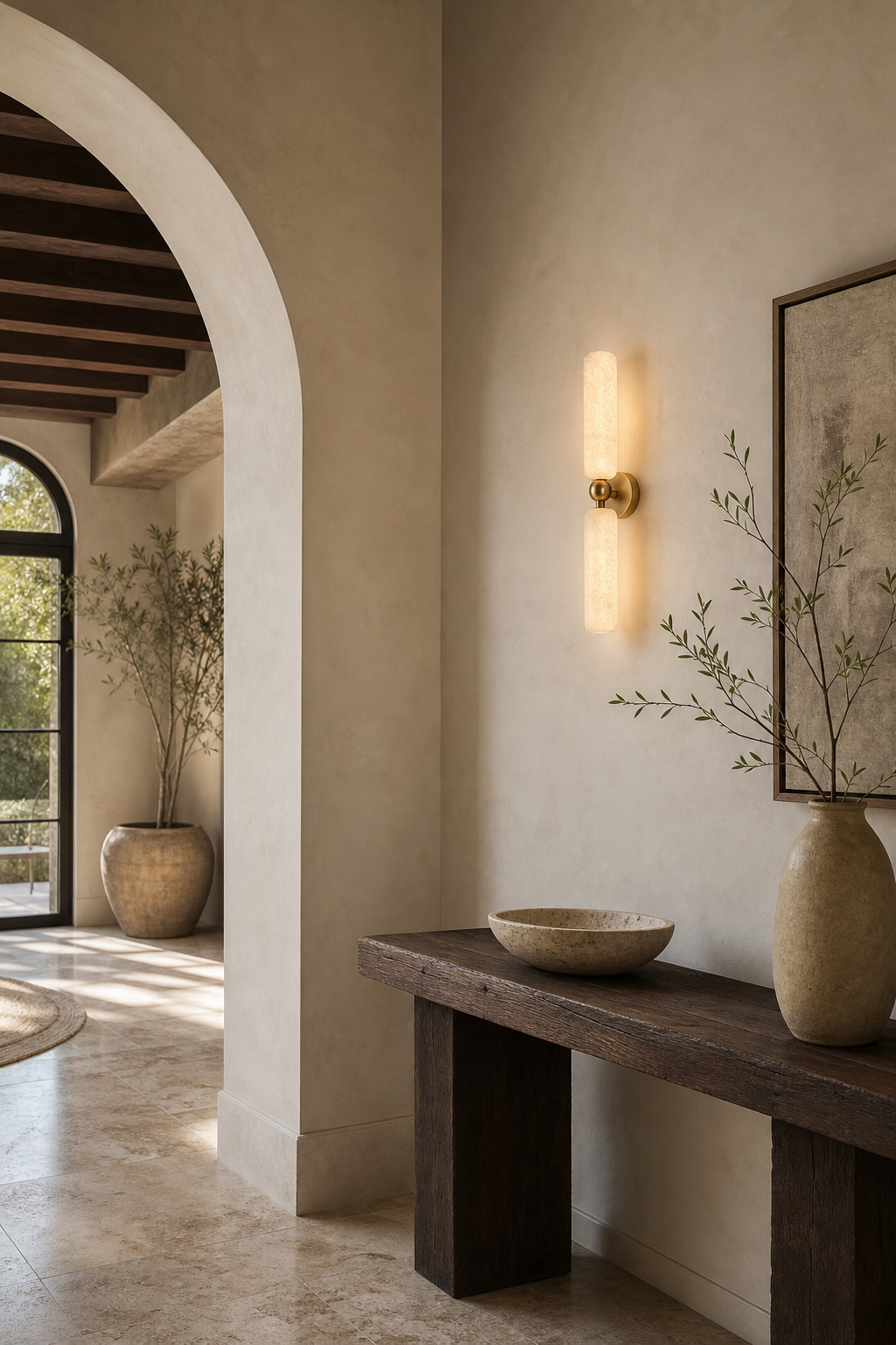 Double Alabaster Cylinder Wall Sconce foyer wall wide