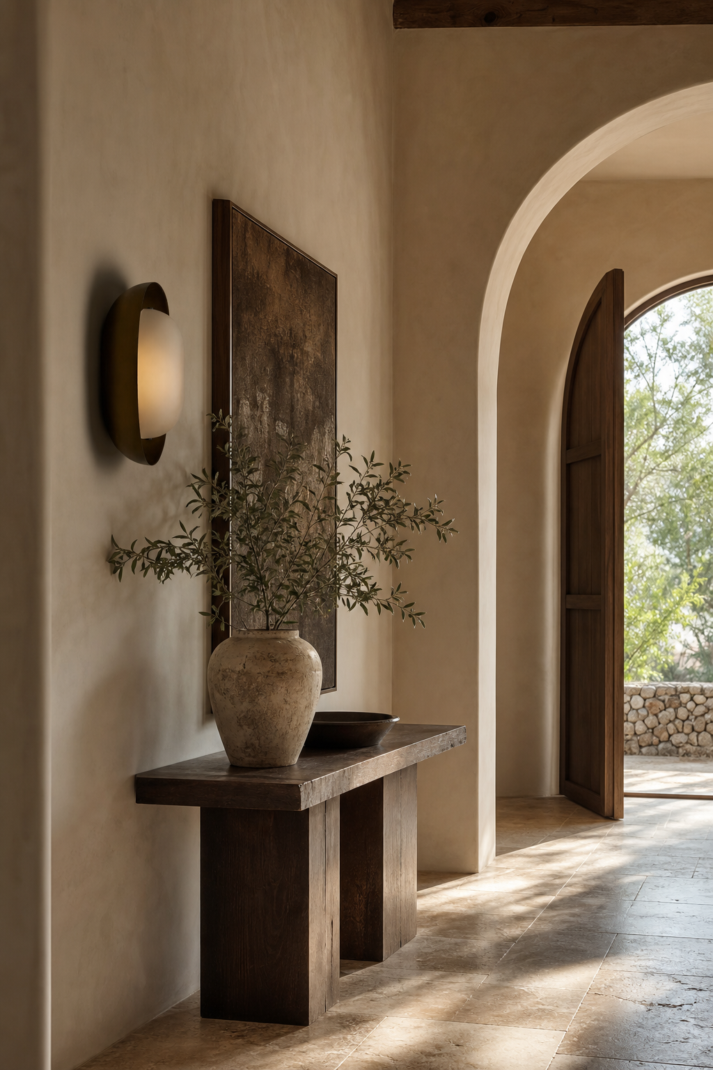 Dark Rounded Frame Wall Sconce foyer wall wide