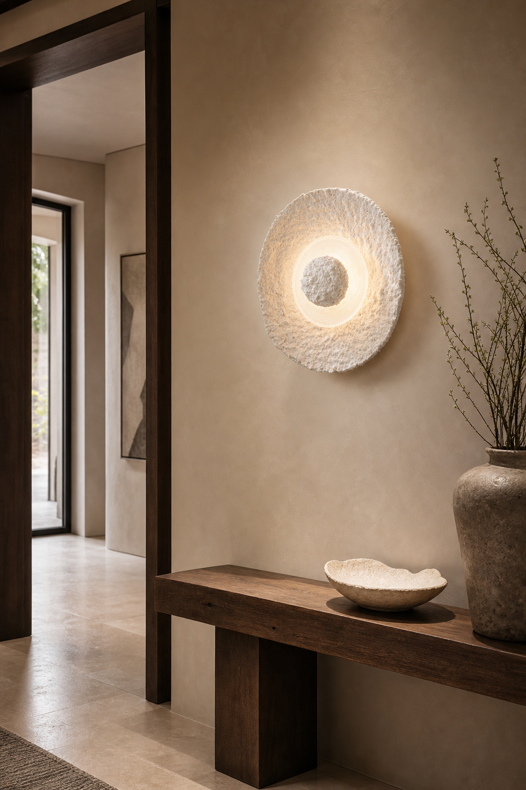 Textured Alabaster Disc Wall Sconce - generated main 05 05-foyer-wall-wide