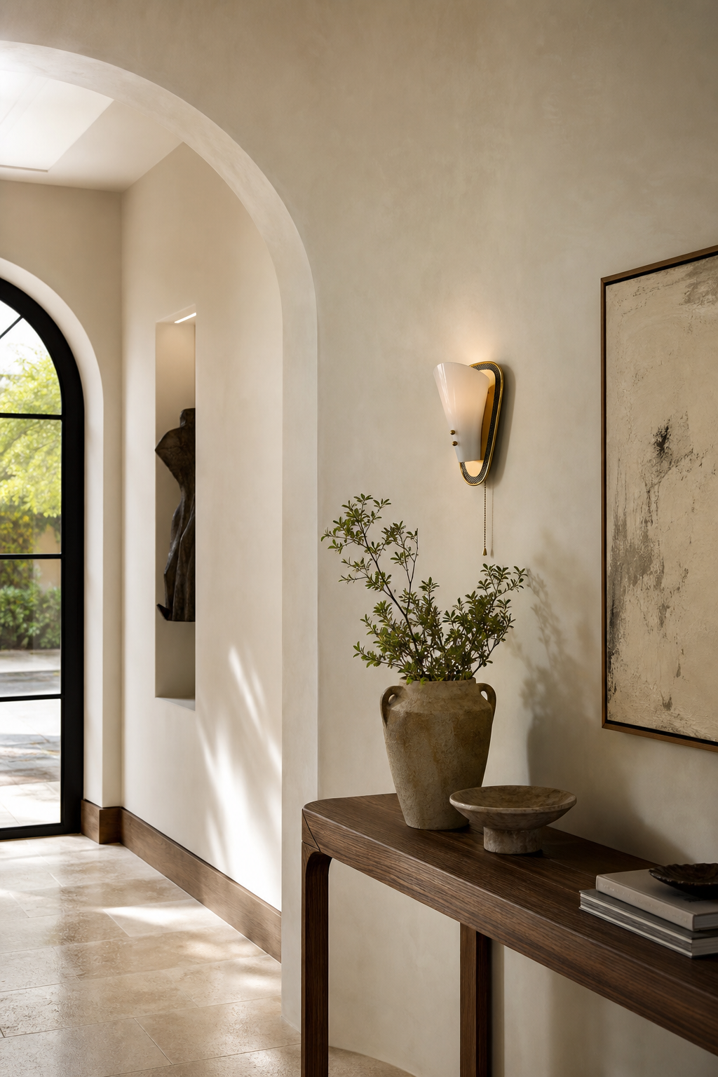 Sculptural White Petal Pull-Chain Wall Sconce foyer wall wide