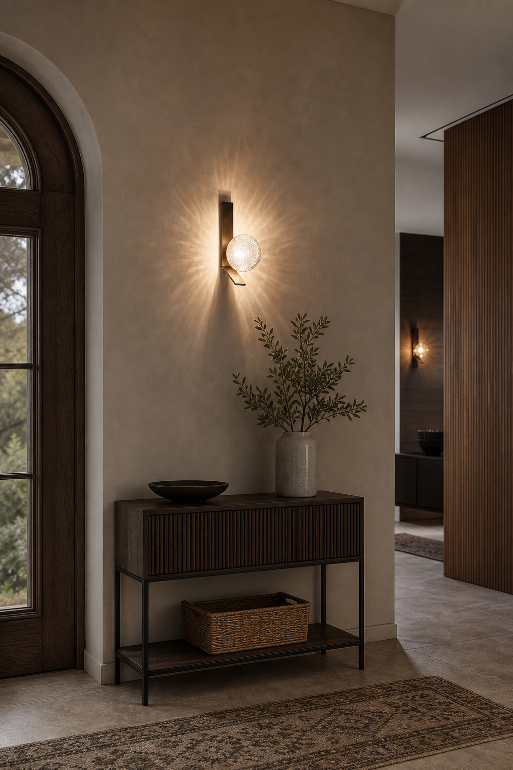Modern Glass Globe Wall Sconce in Antique Brass - product image 02