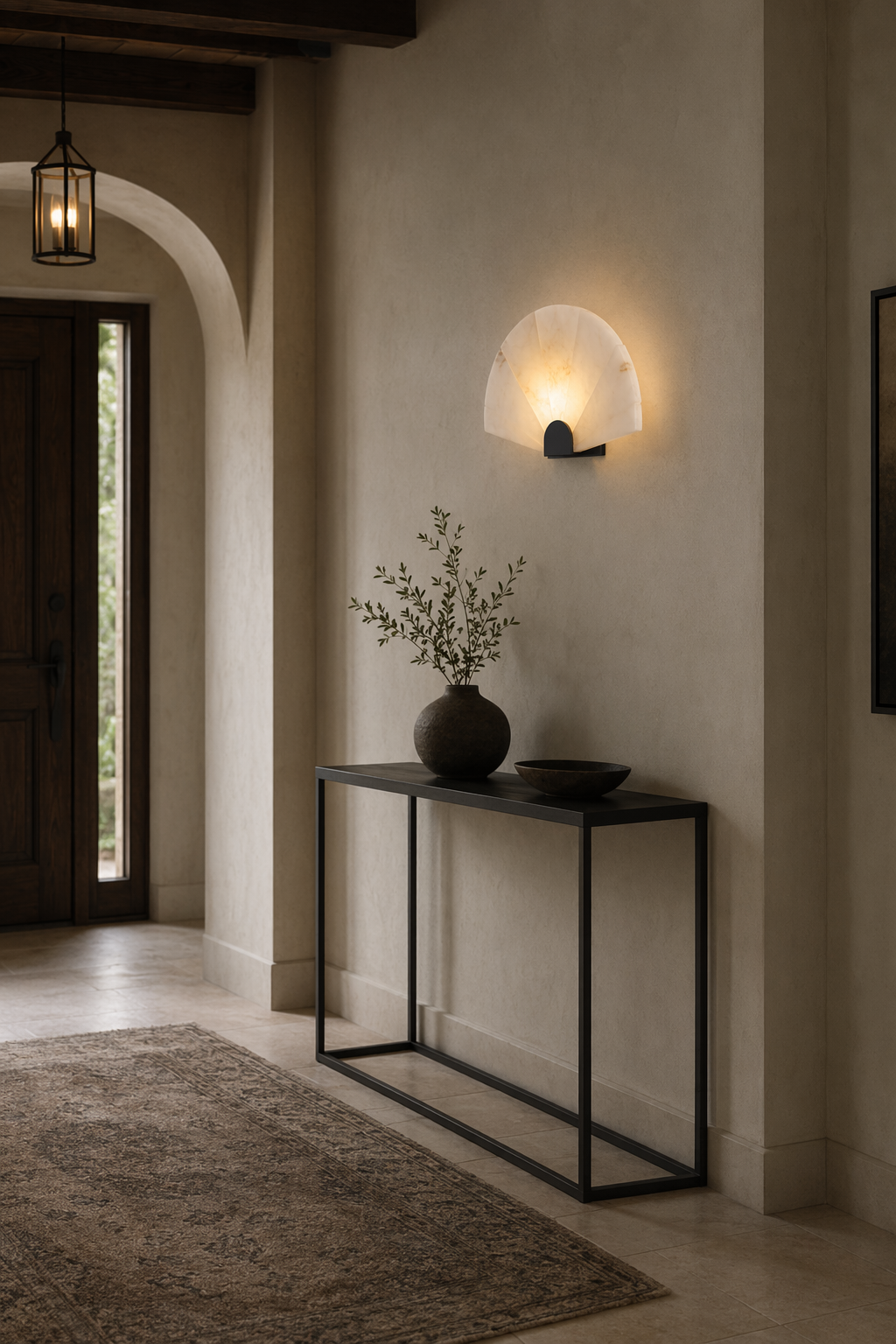 Modern Snowflake Alabaster Fan Wall Sconce in Matte Black - product image 05