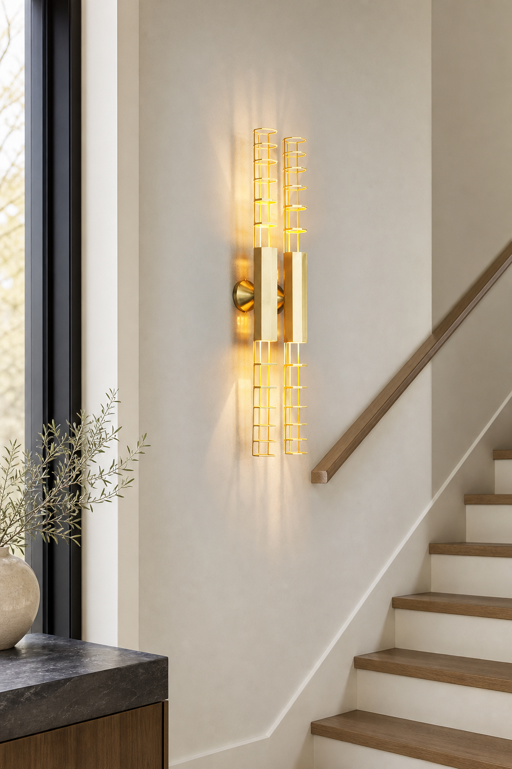 Modern Natural Brass Linear LED Wall Sconce - generated main 05 05-foyer-wall-wide