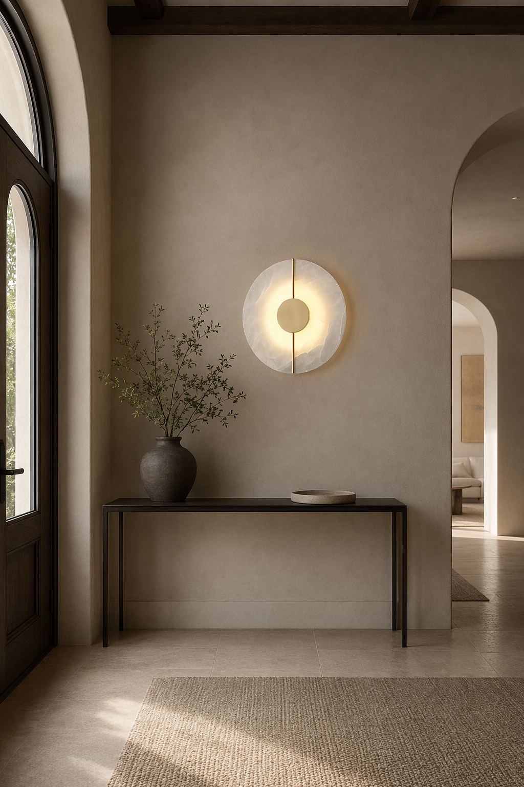 Modern Snowflake Alabaster Round Wall Sconce in Natural Brass - product image 02