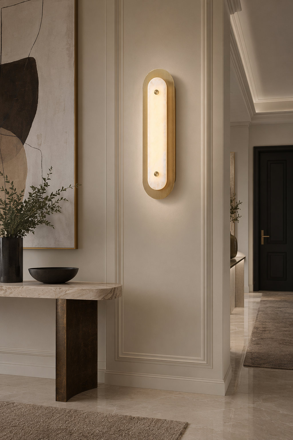 Modern Brass Marble Oval LED Wall Sconce - 05 05-foyer-wall-wide