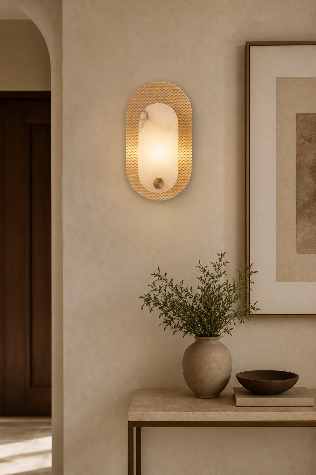 Modern Alabaster Oval Wall Sconce in Matte Gold - product image 07