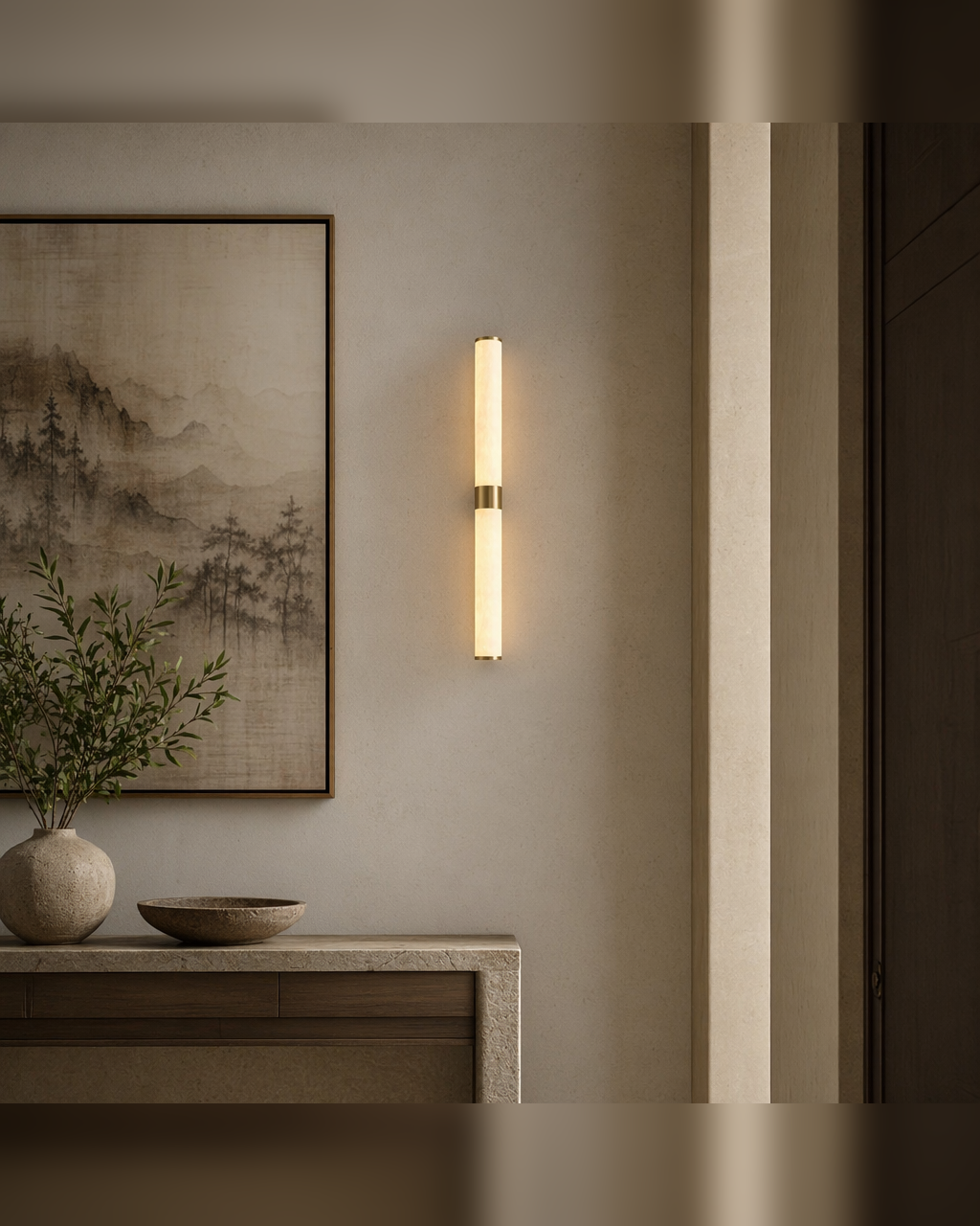Modern Snowflake Alabaster Cylinder Wall Sconce in Natural Brass - product image 11