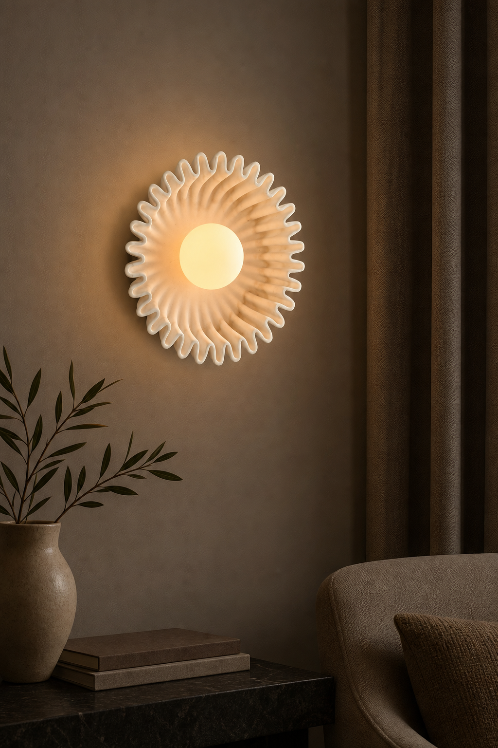 Modern Sunburst Ripple Wall Sconce - 05 05-generated-night-mood-scene