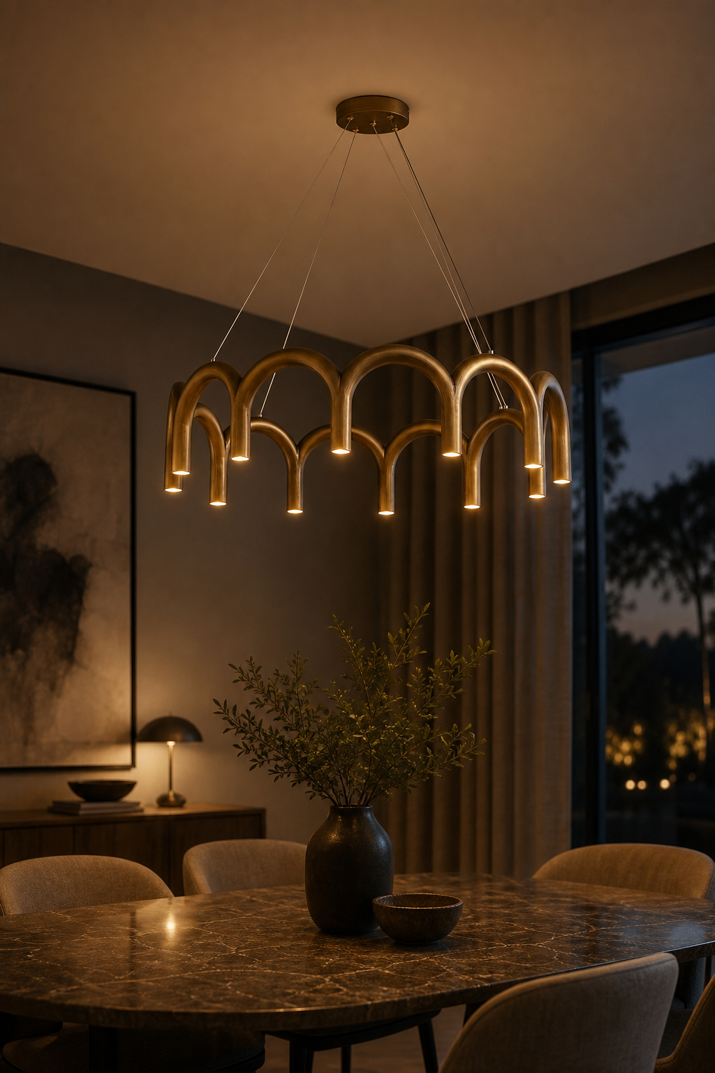 Modern Arched Multi-Light Chandelier - 05 05-generated-night-mood-scene