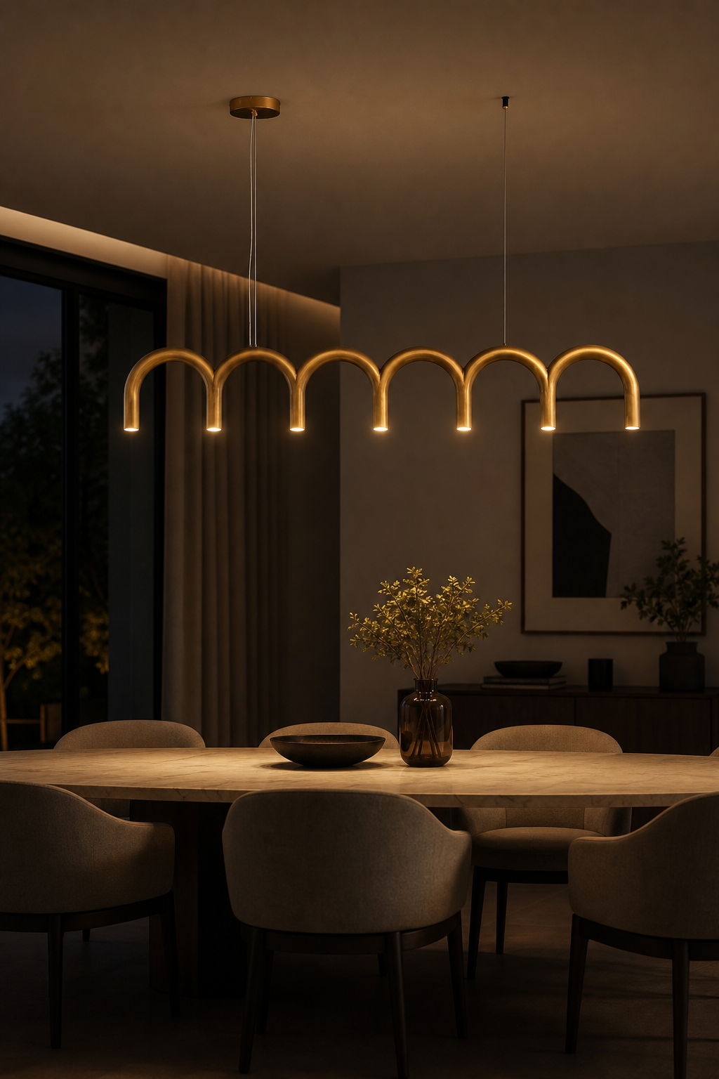 Modern Arched Linear Pendant Light - 05 05-generated-night-mood-scene