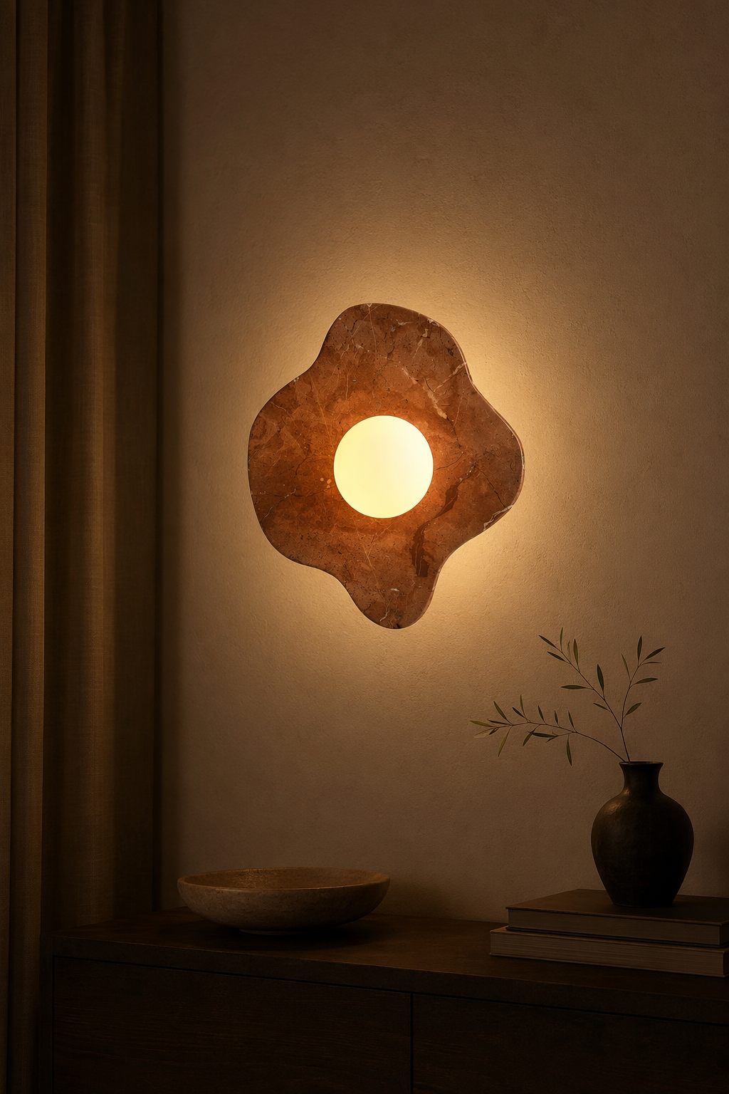 Modern Four-Lobed Stone Wall Sconce - 05 05-generated-night-mood-scene