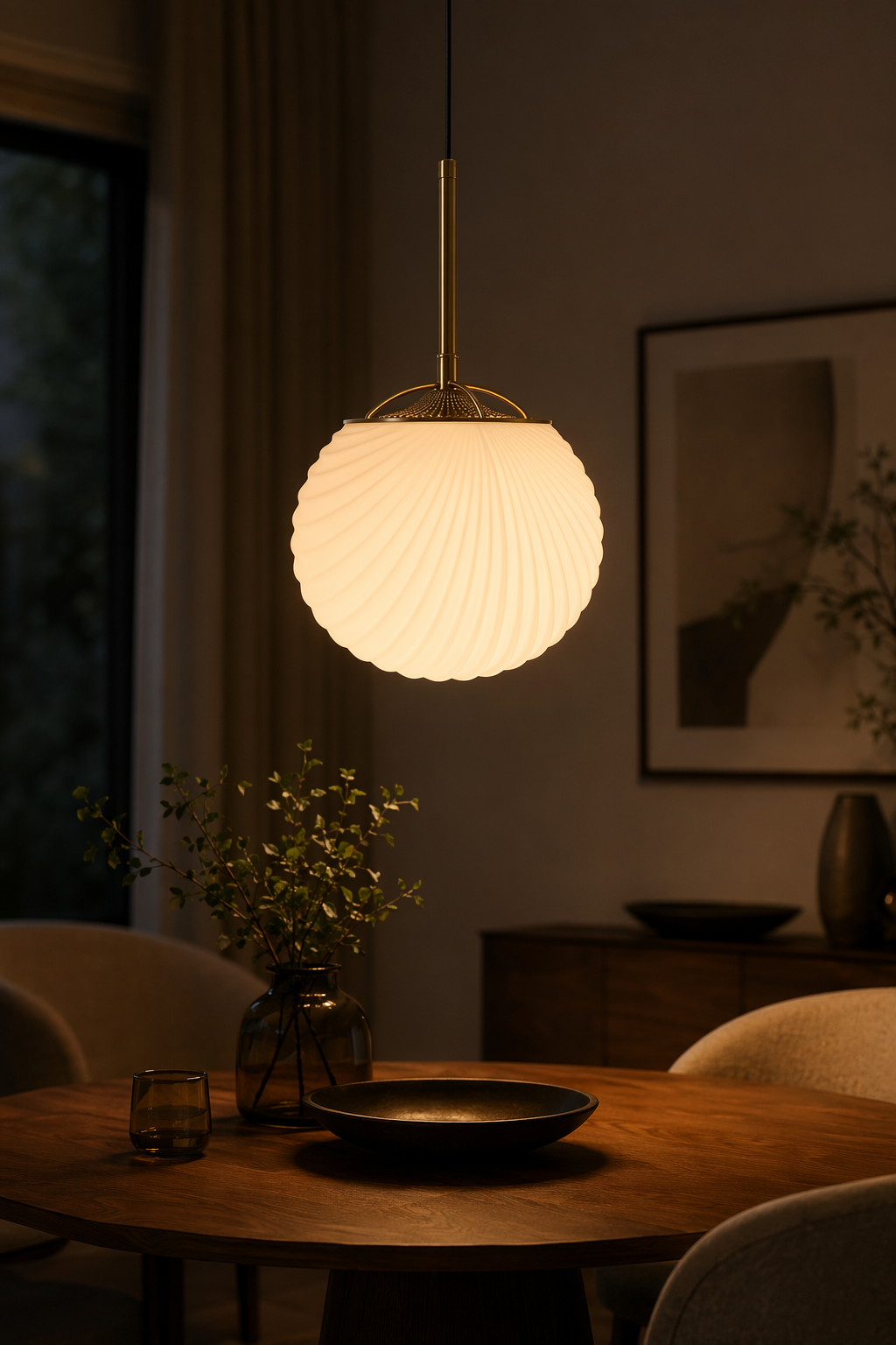 Modern Ribbed Glass Globe Pendant Light - 05 05-generated-night-mood-scene