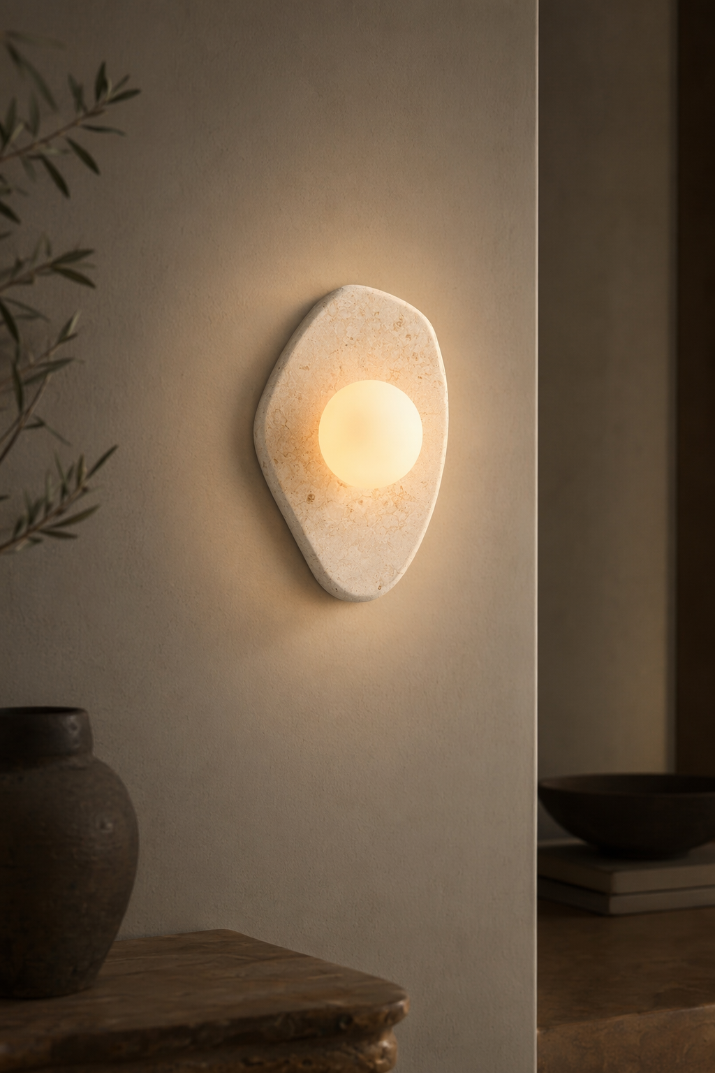 Modern Organic Stone Oval Wall Sconce - 05 05-generated-night-mood-scene