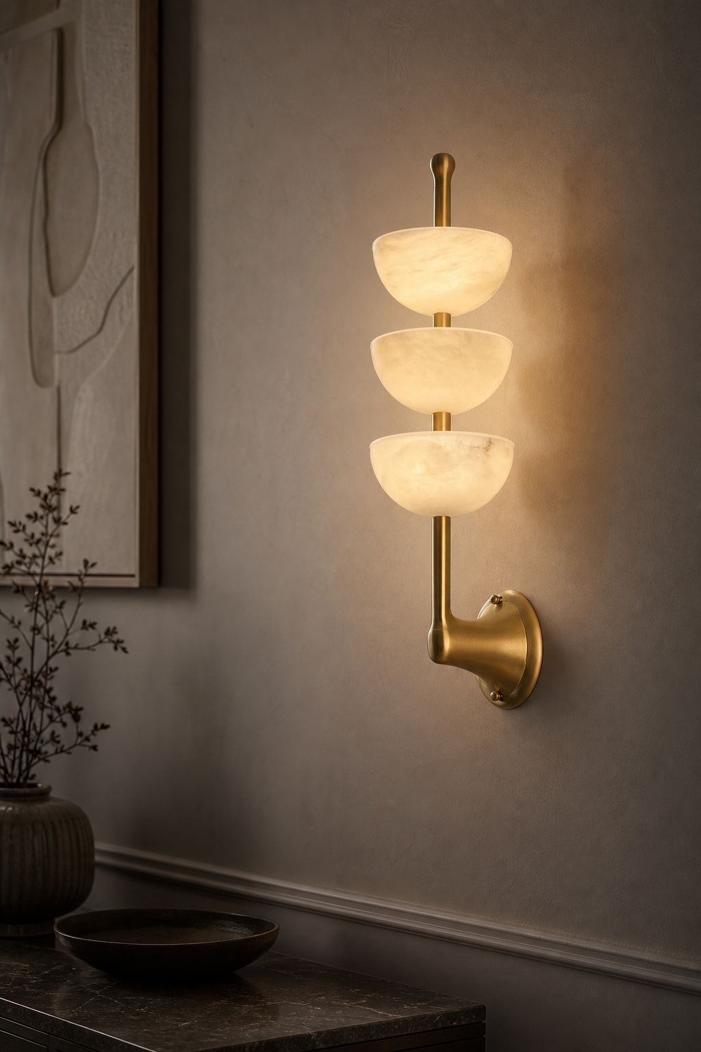 Modern Triple Stone Bowl Wall Sconce - 05 05-generated-night-mood-scene