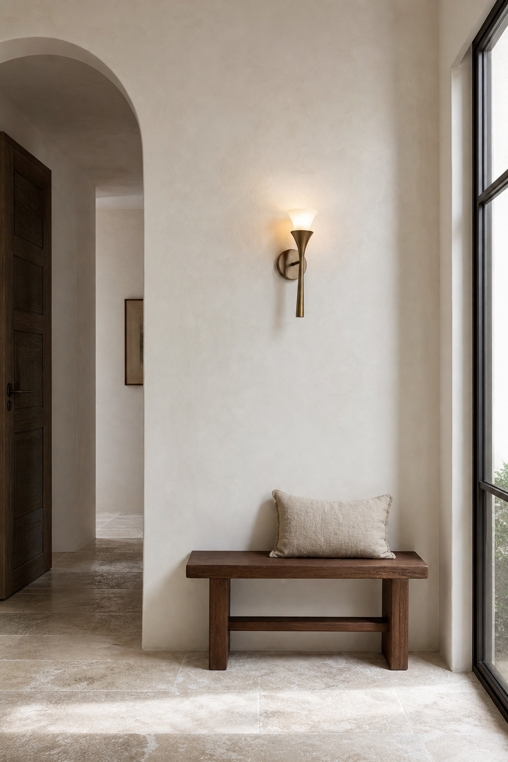 Sculptural Opal Glass and Alabaster Wall Sconce — Model A opal glass foyer wide daylight