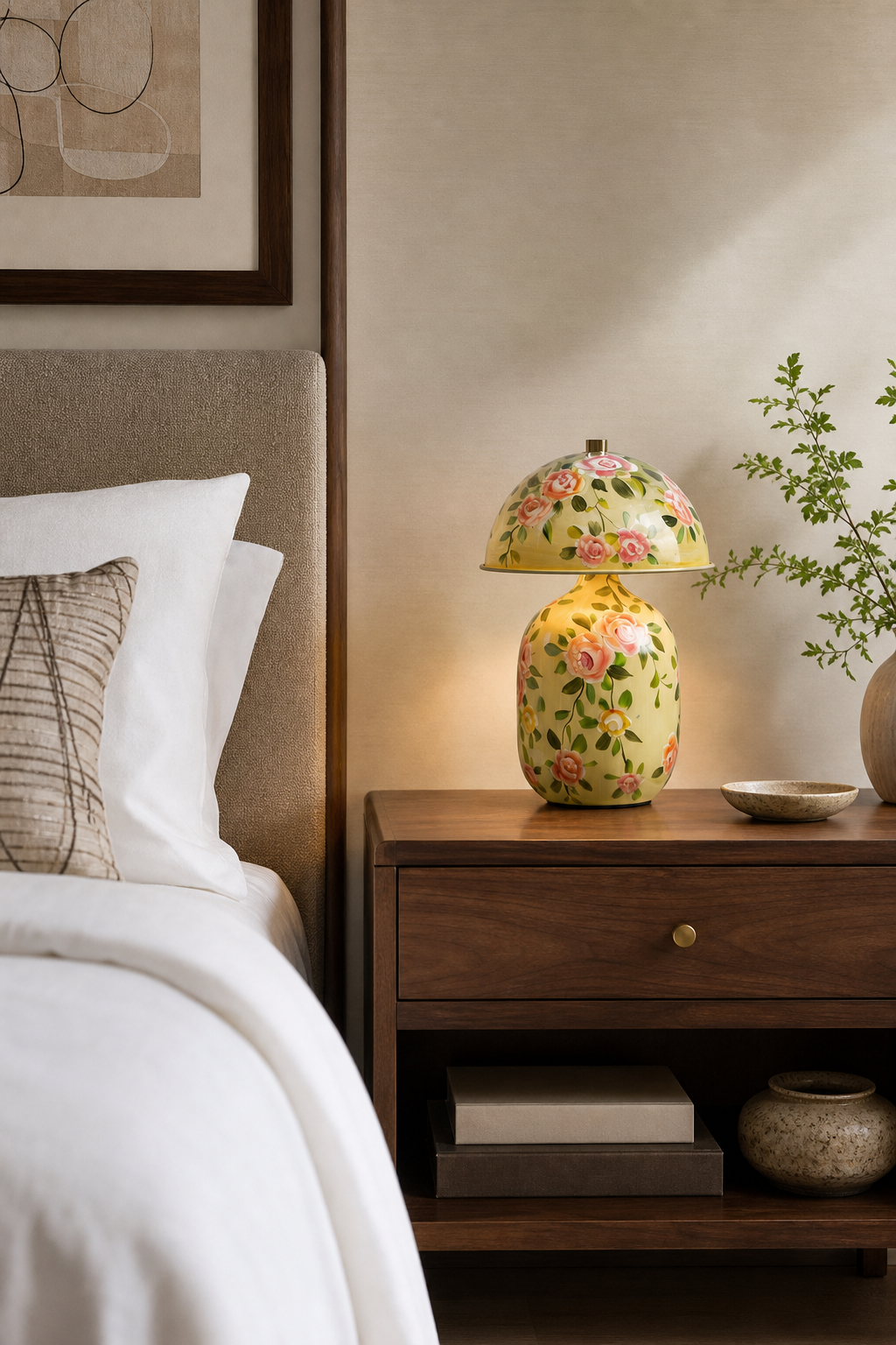 Modern Patterned Mushroom Table Lamp - generated workflow 05 05-hotel-room-daylight