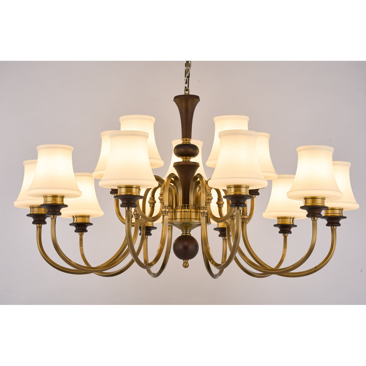 Supplier real photograph of the Kingswell ten-light chandelier complete lit front view