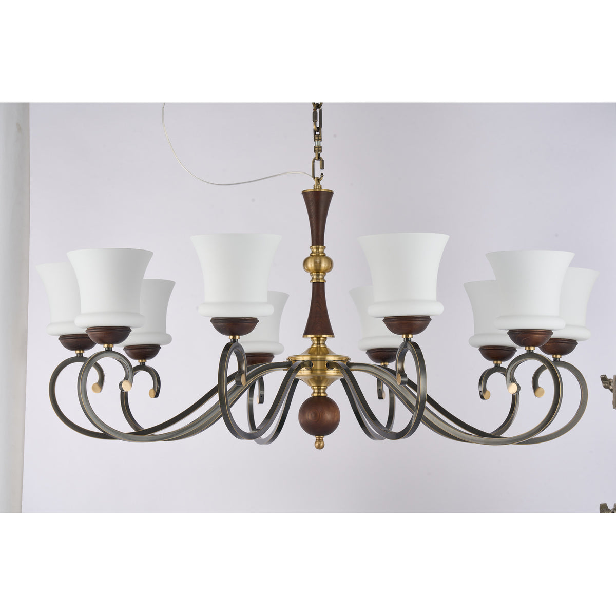 Supplier real photograph of the Langford ten-light chandelier complete unlit front view