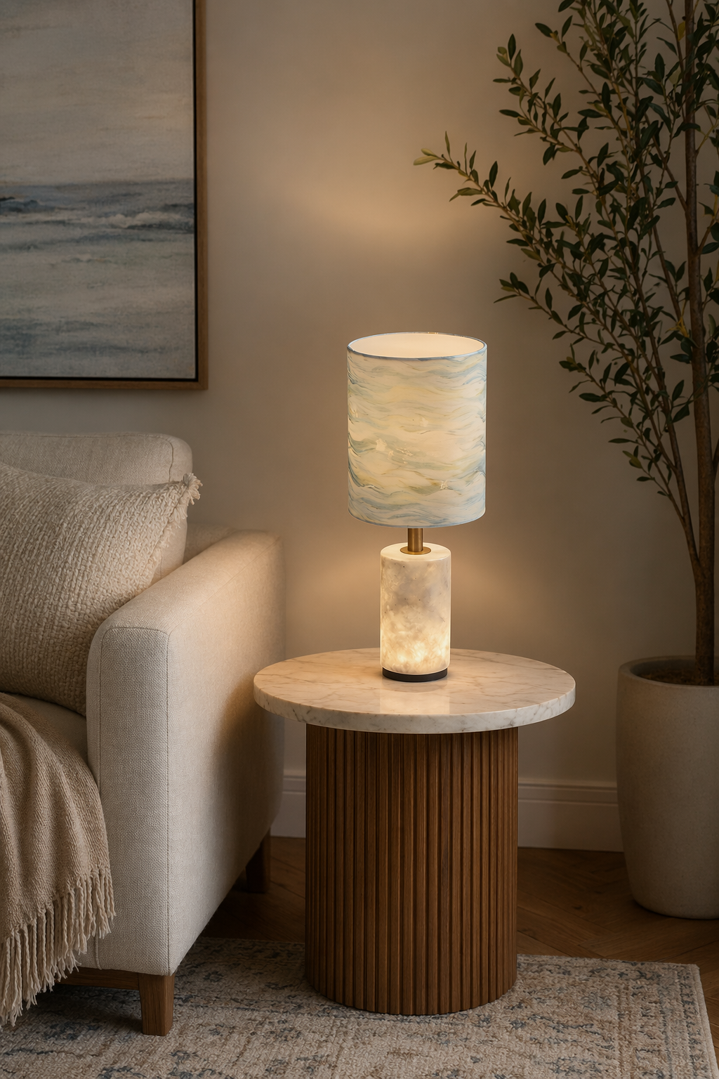 Modern Natural Stone Fabric Shade Table Lamp - generated main 05 05-living-room-side-table-wide