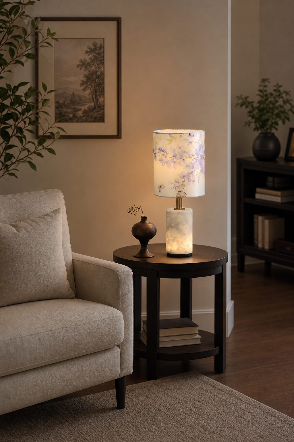 Modern Purple Floral Fabric Shade Table Lamp - generated main 05 05-living-room-side-table-wide