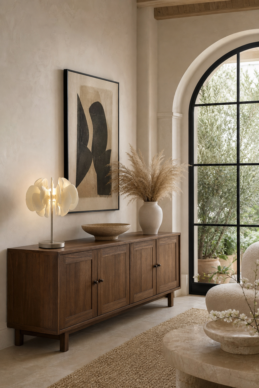 Sculptural Ceramic Petal Table Lamp living sideboard wide