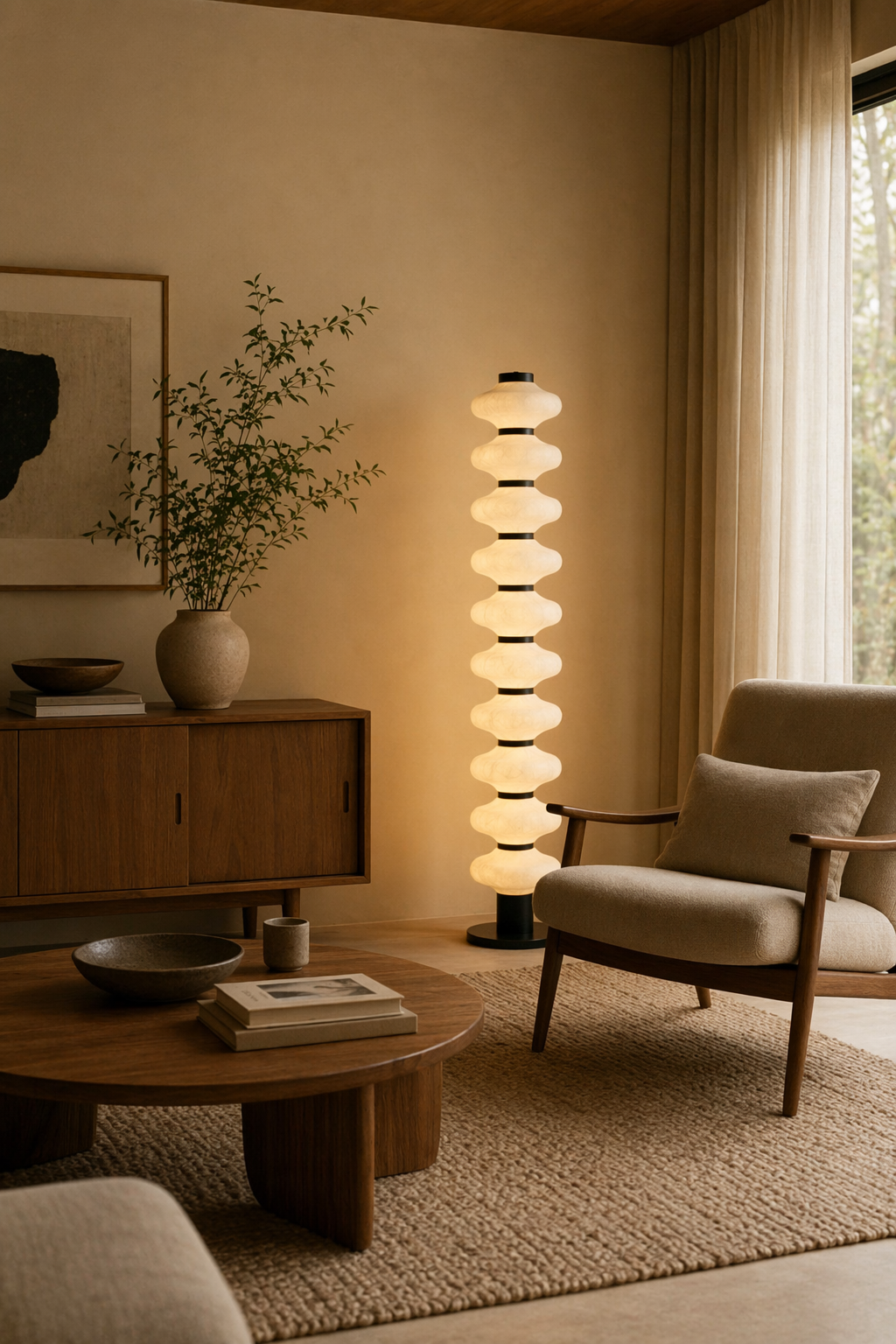 Modern Mulberry Silk Stacked Floor Lamp in Matte Black and White - product image 04
