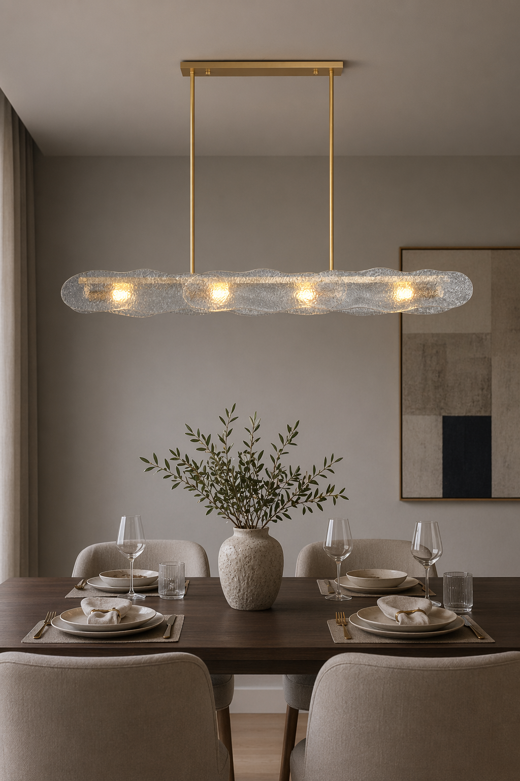 Modern Textured Glass Linear Island Chandelier - 05 05-modern-dining-table