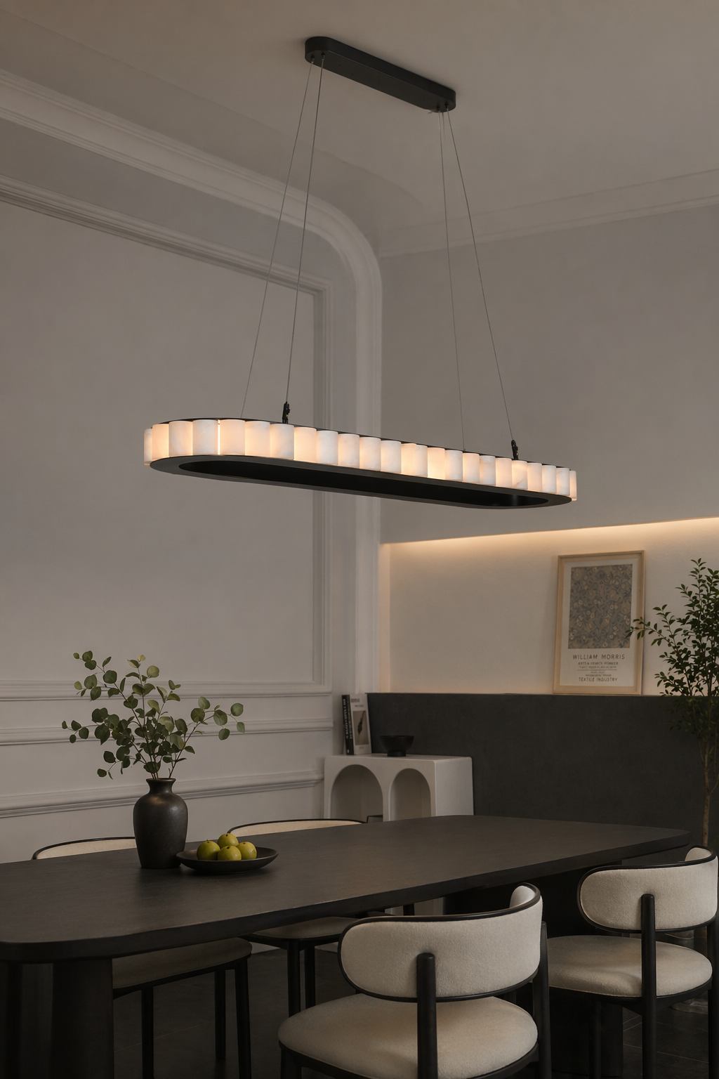 Modern Alabaster Linear Island Chandelier in Matte Black - 05 05-modern-dining-table