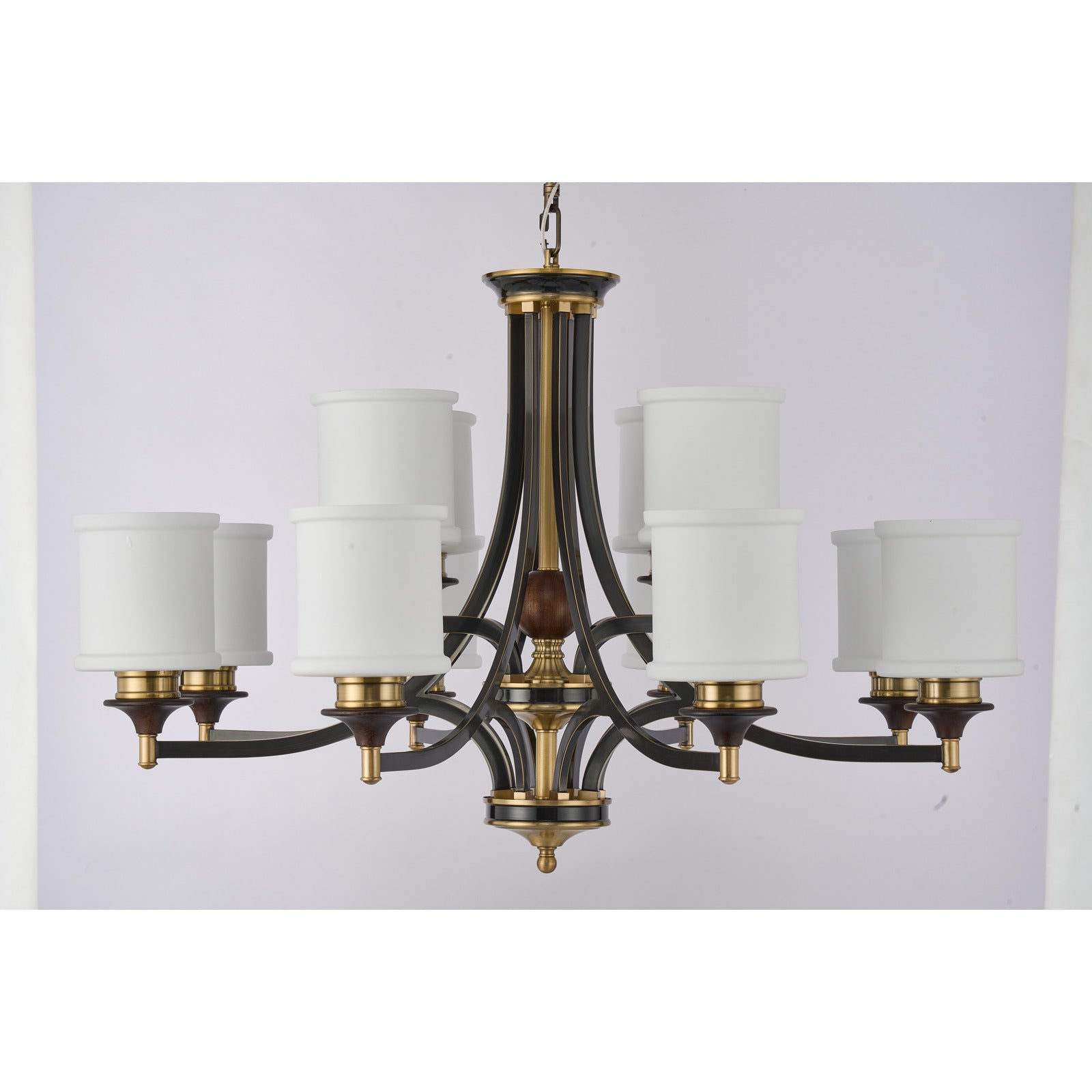 Supplier real photograph of the Montclair twelve-light two-tier chandelier complete unlit front view