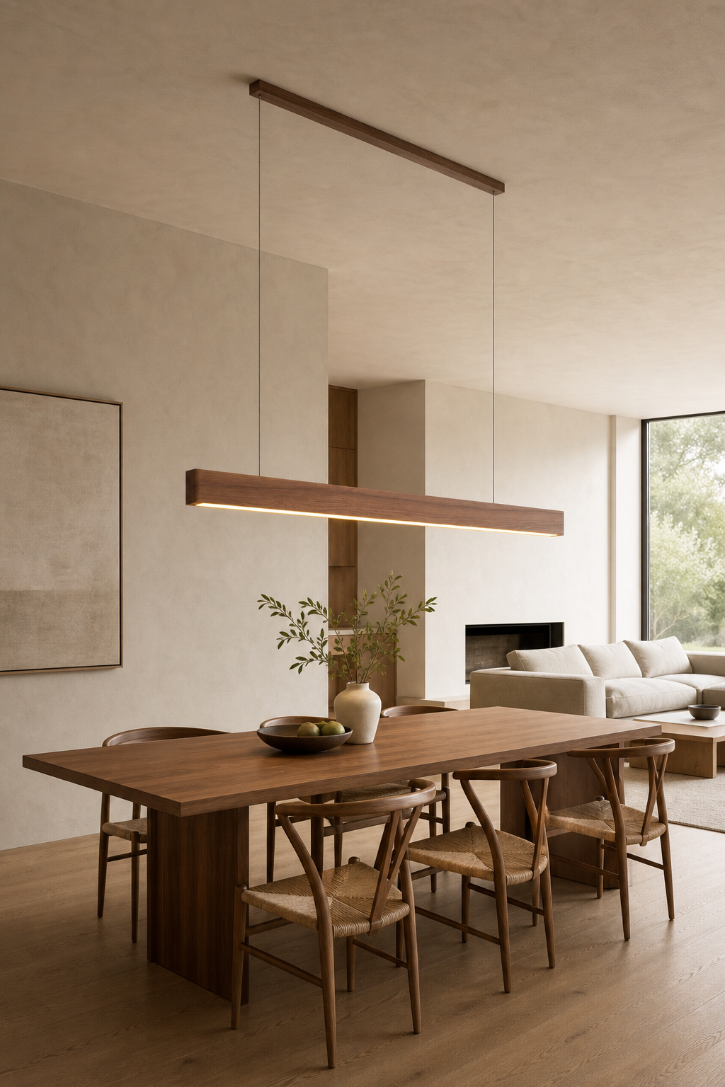 Modern Wood Linear LED Pendant Light - 05 05-open-living-dining-wide