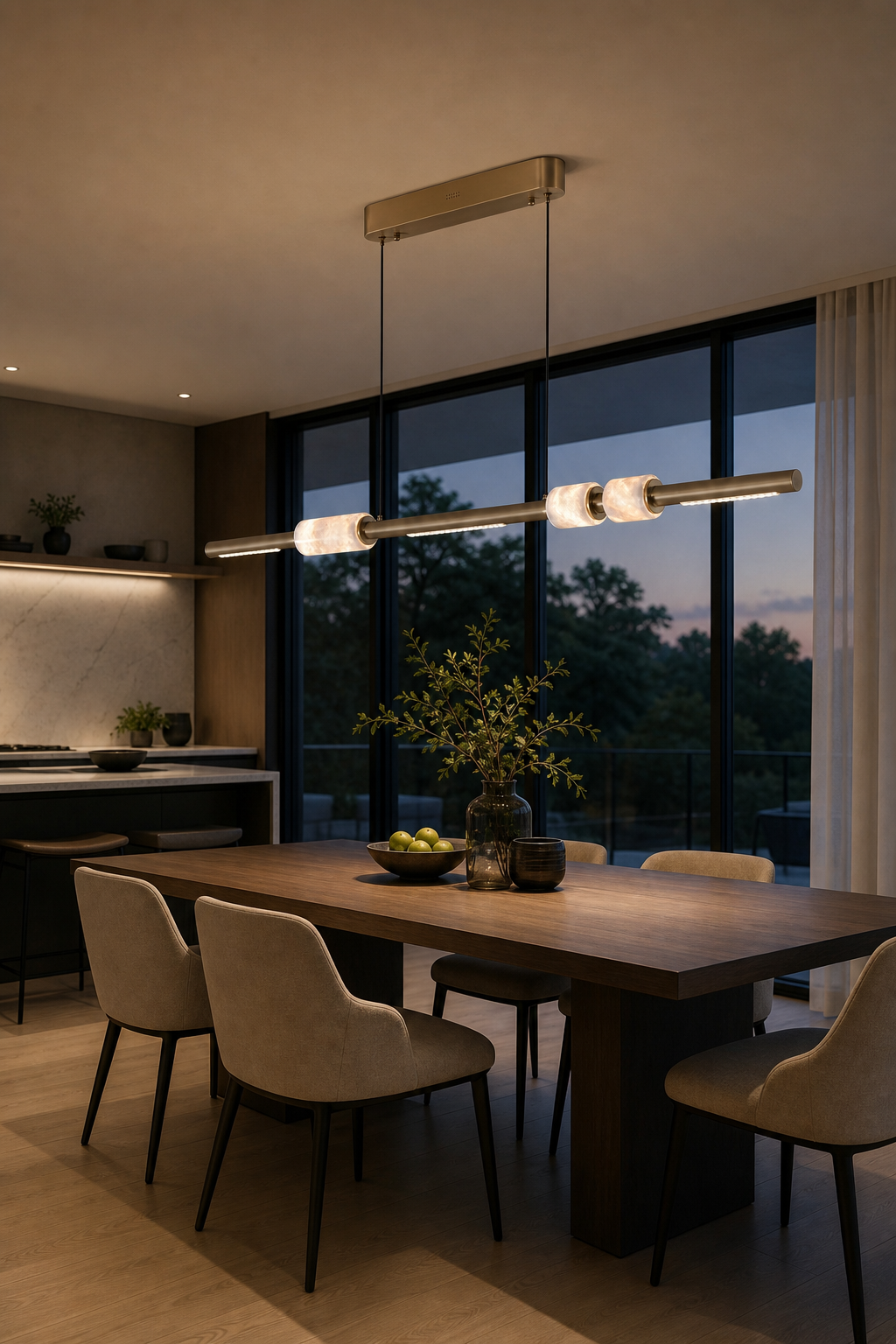 Modern Crystal Linear LED Island Chandelier - generated main 05 05-open-plan-dining