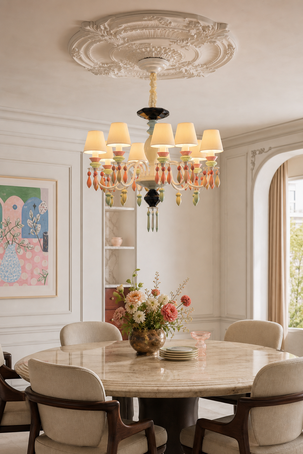 Pastel Ceramic Single-Tier Chandelier private dining room