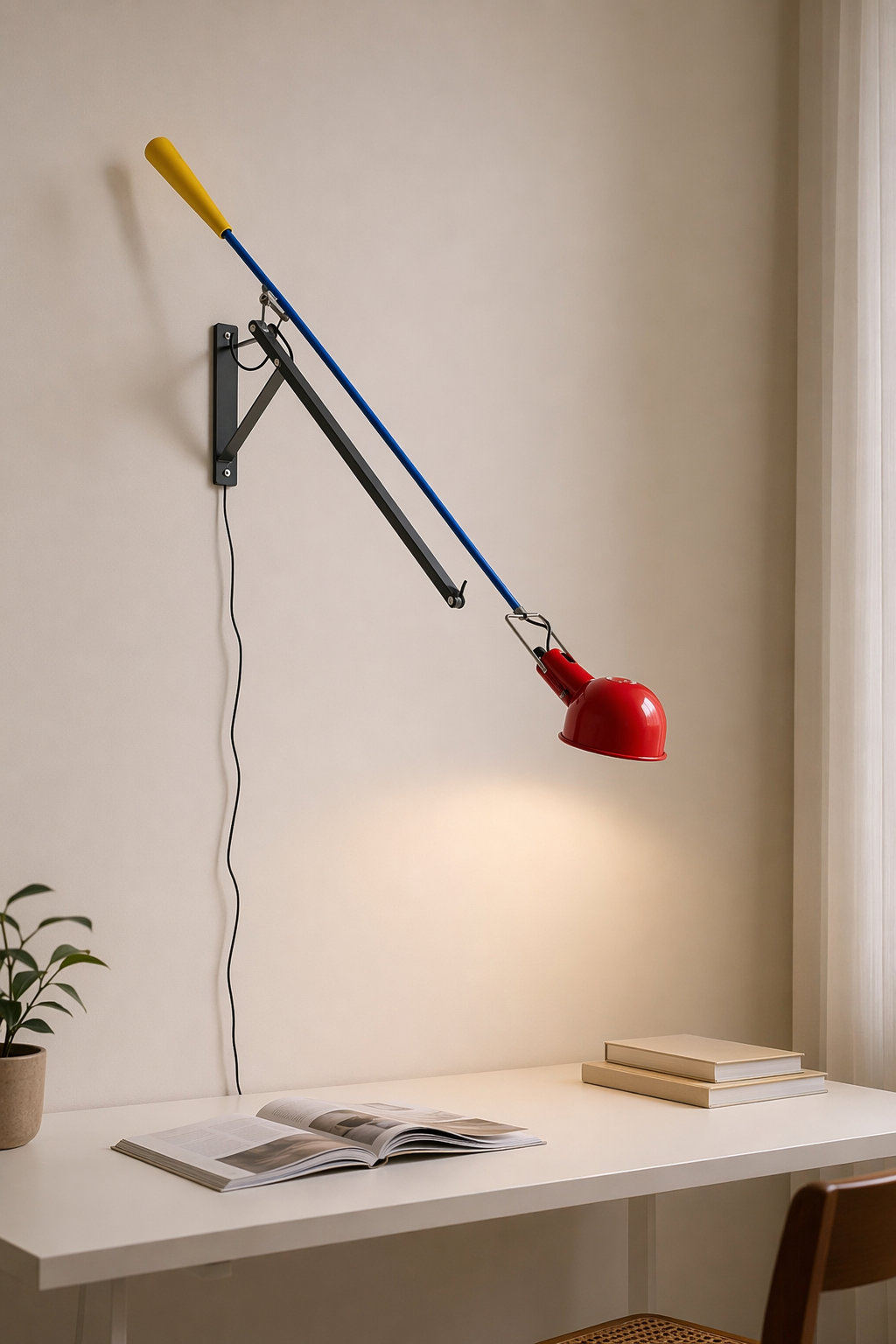Red swing-arm wall lamp 7014 front daylight view