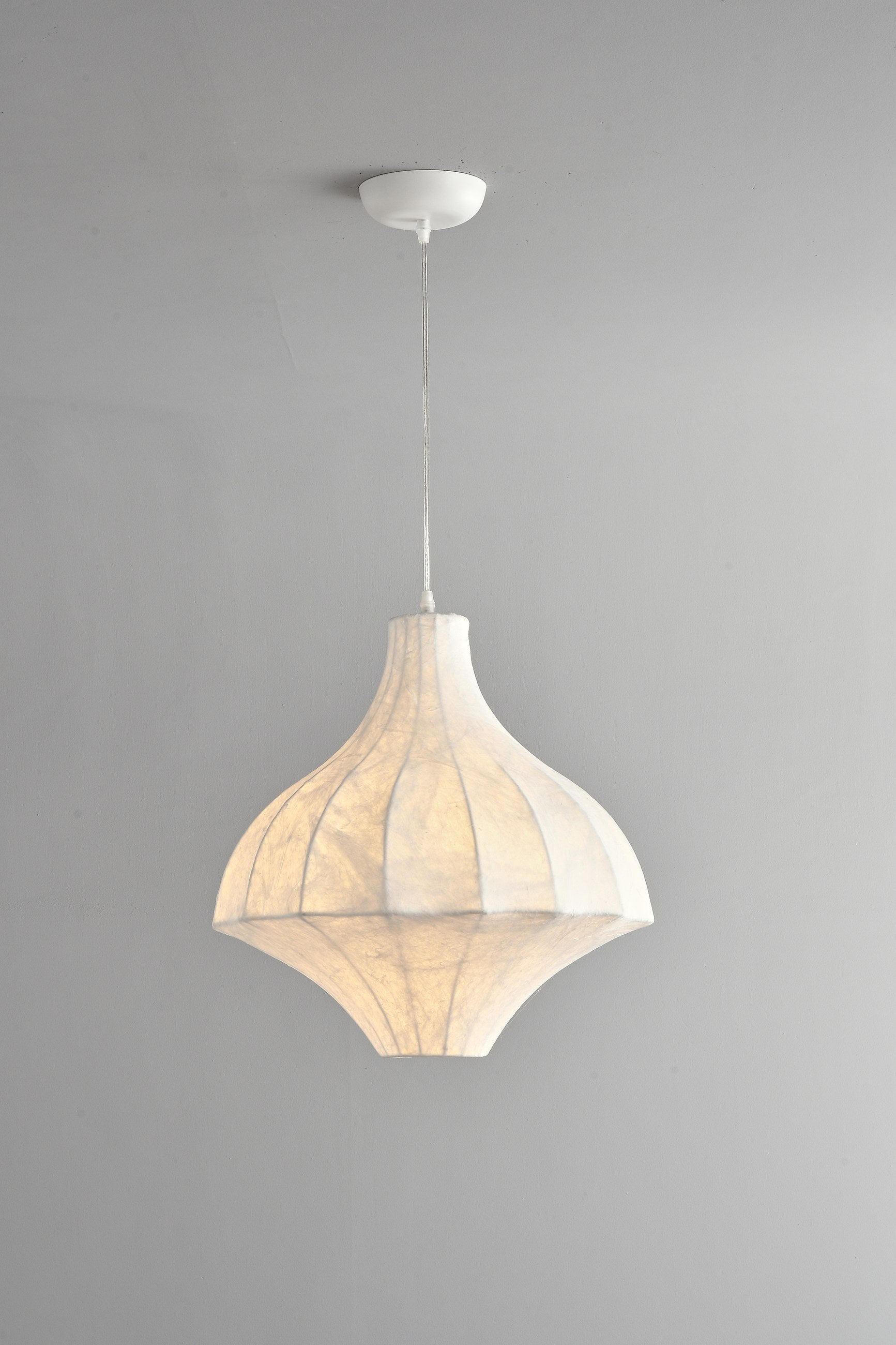Handmade Mulberry Silk Lotus Pendant Light in White - 05 05-product-real-tall-lotus-pendant-lit-front
