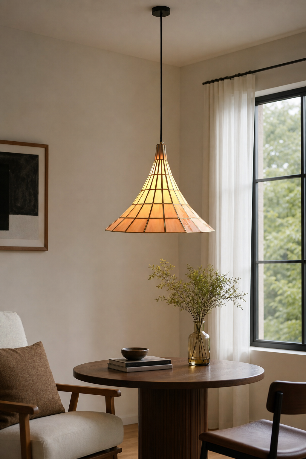 Modern Amber Shell Cone Pendant Light - 05 05-reading-corner