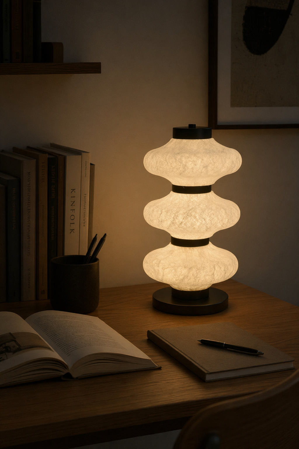 Modern Mulberry Silk Stacked Table Lamp in Matte Black and White - product image 05