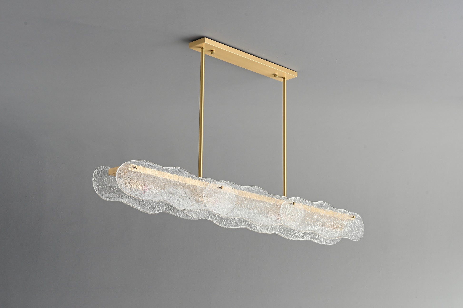 Modern Textured Glass Linear Island Chandelier - 16 05-real-angle-linear-glass-chandelier