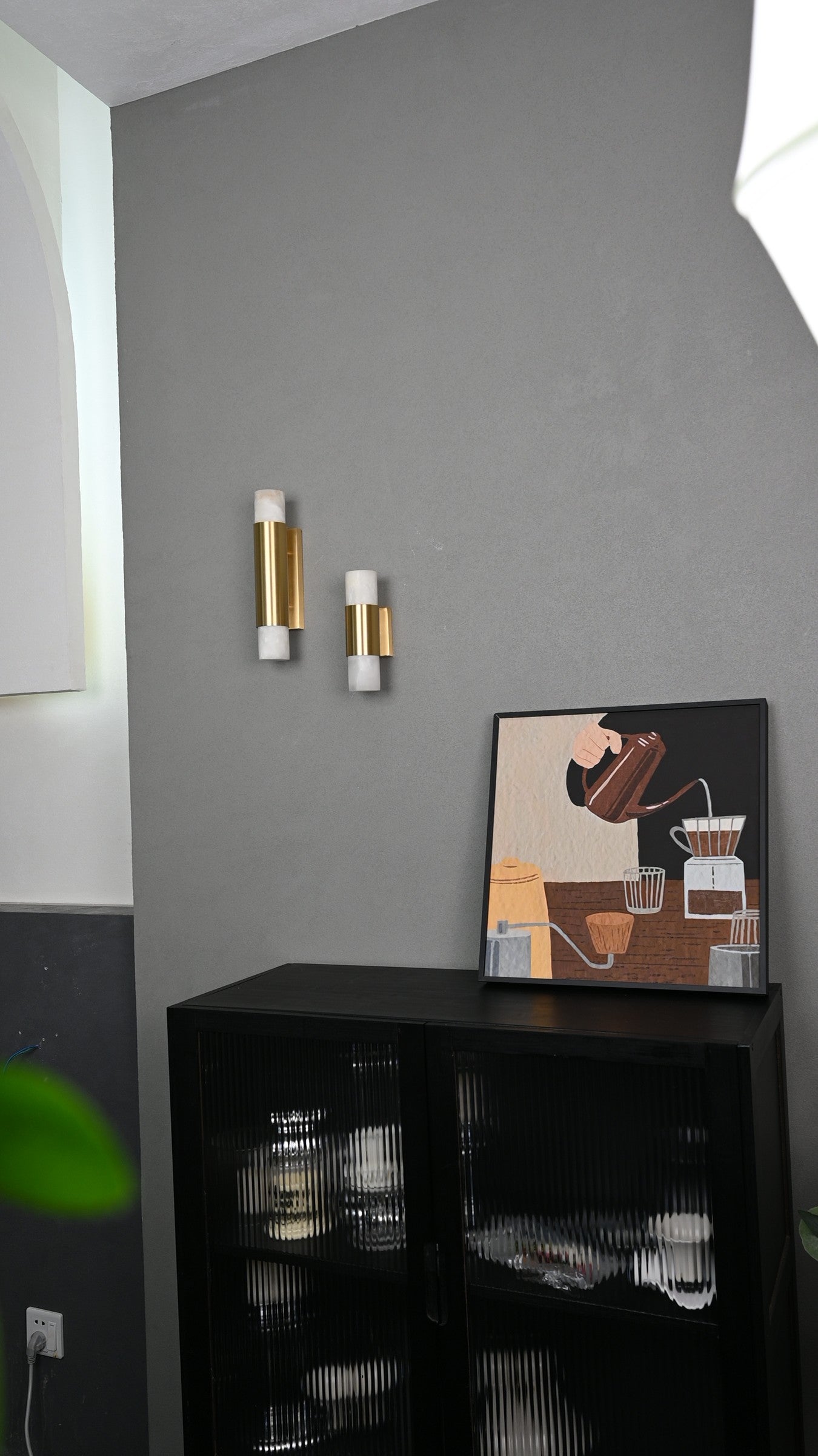 Modern Spanish Alabaster Slim Cylinder Wall Sconce - 05 05-real-front-lit