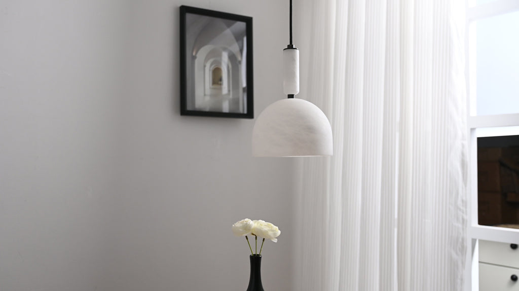 Modern Spanish Alabaster Dome Pendant Light in White - 05 05-real-hanging-off