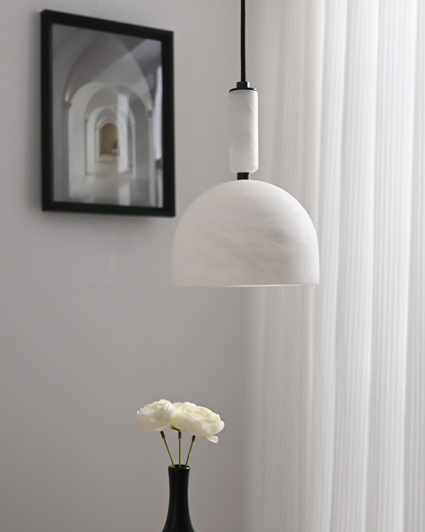 Modern Alabaster Dome Pendant Light in White - 05 05-real-hanging-off