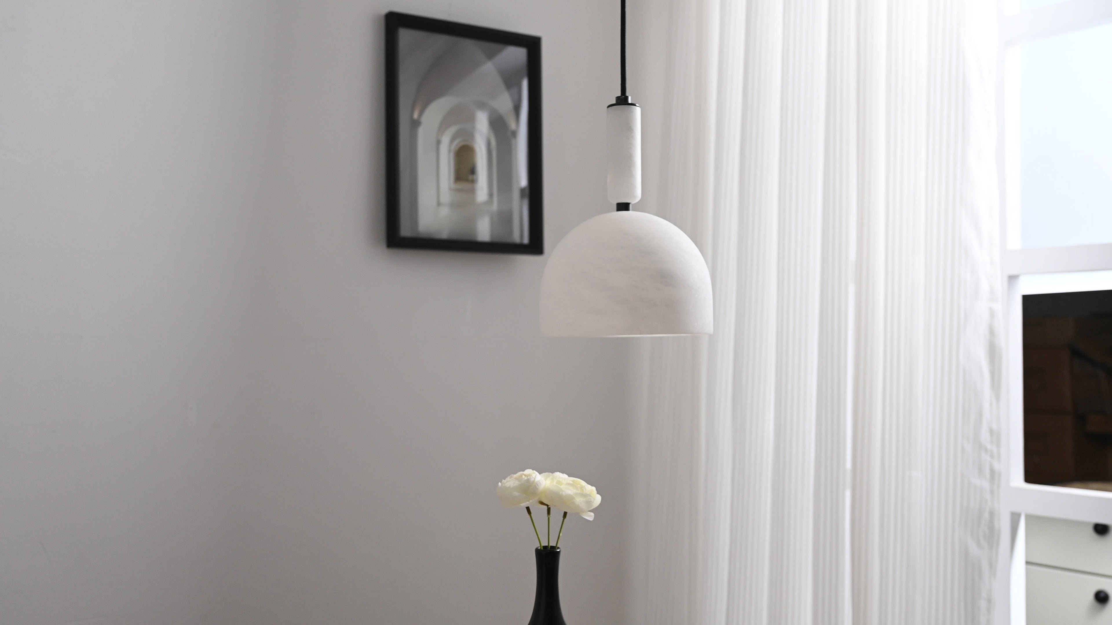 Modern Spanish Alabaster Dome Pendant Light in White - 05 05-real-hanging-off