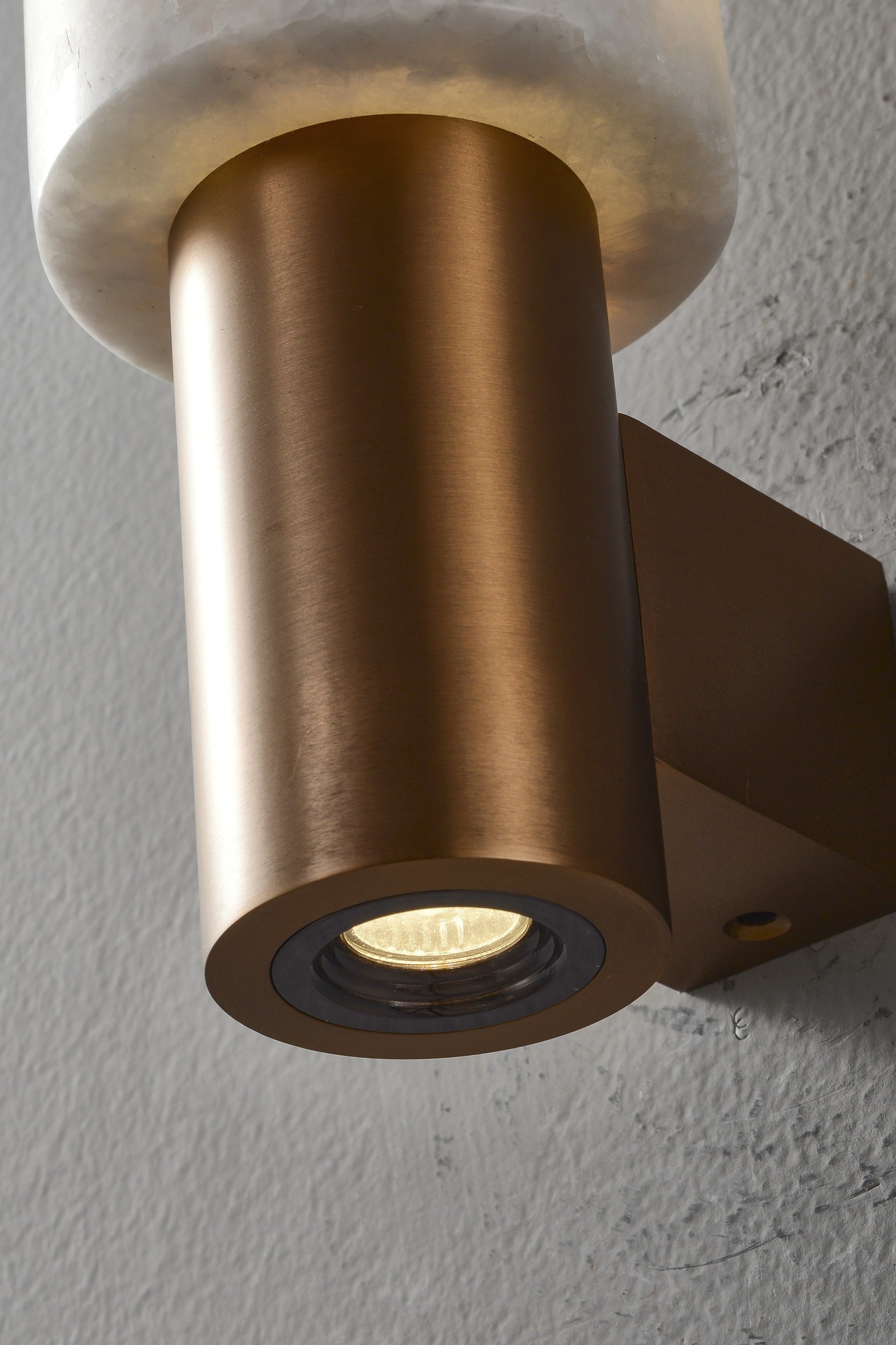 Modern Natural Stone Cylinder Wall Sconce - 05 05-real-lit-brushed-gold-wall-sconce