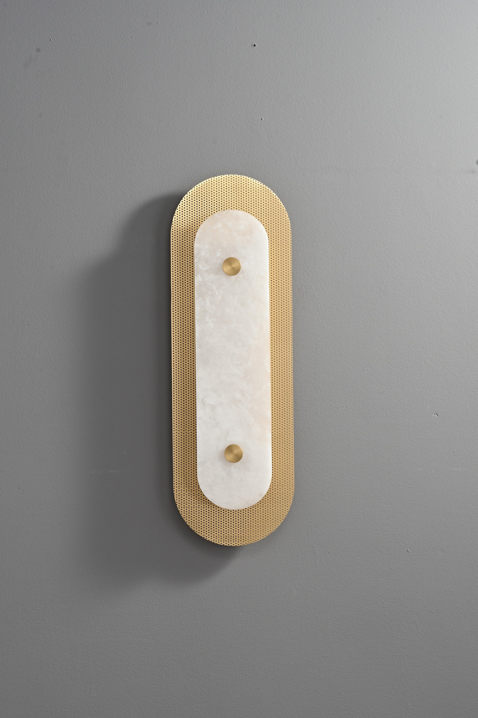 Modern Brass Marble Oval LED Wall Sconce - 18 05-real-long-brass-wall-sconce-front-lit